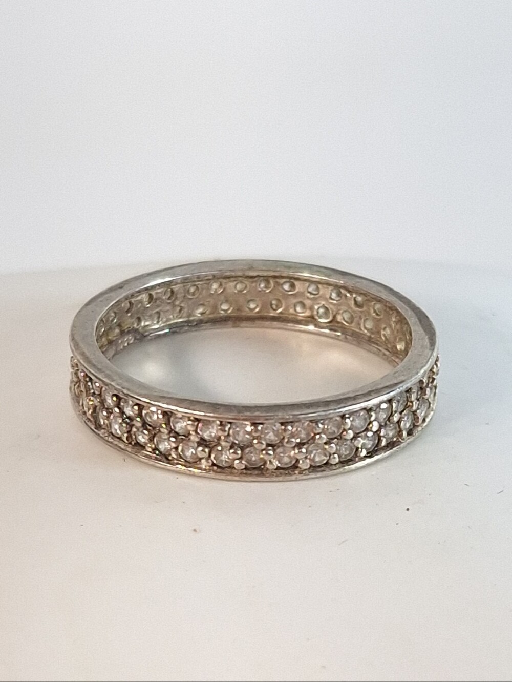 Vivah 925 Sterling Silver Double Row CZ Pave Eternity Band Ring Size 10.5